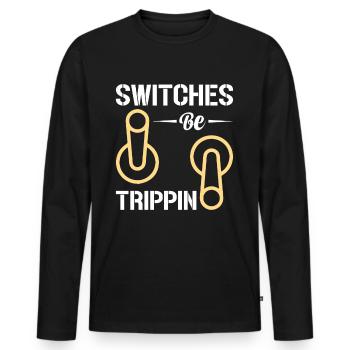 Electrician Power Master - Men's Premium Organic Long Sleeve Shirt - black - Front - Nico (187cm)