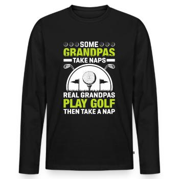 Jouer au golf, c’est vivre !- Swing the golf club - T-shirt manches longues Premium bio Homme - noir - Devant - Nico (187cm)