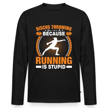 Diskuswerfen - mit Schwung zum Erfolg - Männer Premium Bio Langarmshirt - Schwarz - Vorne - Nico (187cm)