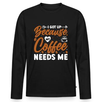Amateurs de café, j’ai besoin de mon café ! - T-shirt manches longues Premium bio Homme - noir - Devant - Nico (187cm)