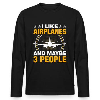 Pilot - Zum Flugzeug fliegen geboren! - Männer Premium Bio Langarmshirt - Schwarz - Vorne - Nico (187cm)