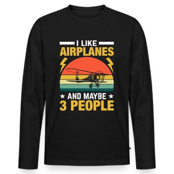 Pilot - Zum Flugzeug fliegen geboren! - Männer Premium Bio Langarmshirt - Schwarz - Vorne - Nico (187cm)