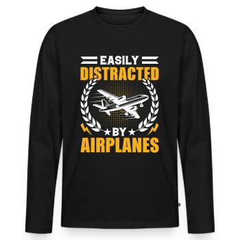 Pilot - Zum Flugzeug fliegen geboren! - Männer Premium Bio Langarmshirt - Schwarz - Vorne - Nico (187cm)