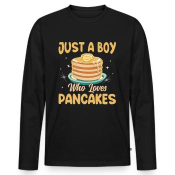 Pancake mit Ahornsirup zum Frühstück - Männer Premium Bio Langarmshirt - Schwarz - Vorne - Nico (187cm)