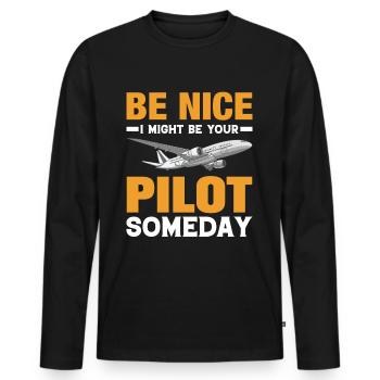 Pilot - Zum Flugzeug fliegen geboren! - Männer Premium Bio Langarmshirt - Schwarz - Vorne - Nico (187cm)