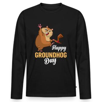 Groundhog - Happy Groundhog Day - Men's Premium Organic Long Sleeve Shirt - black - Front - Nico (187cm)