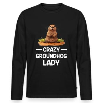 Groundhog Day - Crazy Groundhog Lady - Men's Premium Organic Long Sleeve Shirt - black - Front - Nico (187cm)
