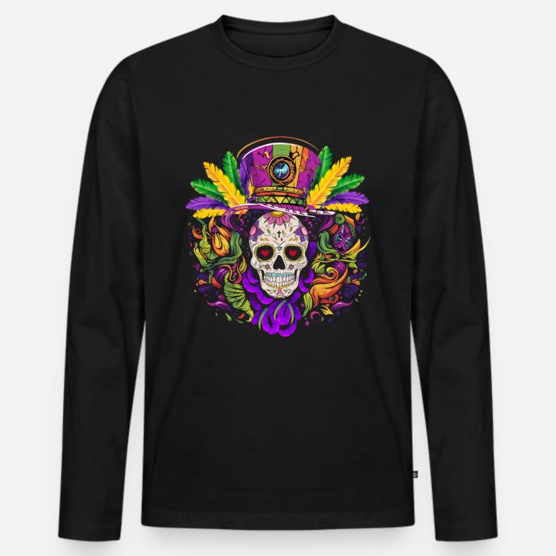 Mardi Gras - Männer Premium Bio Langarmshirt - Schwarz