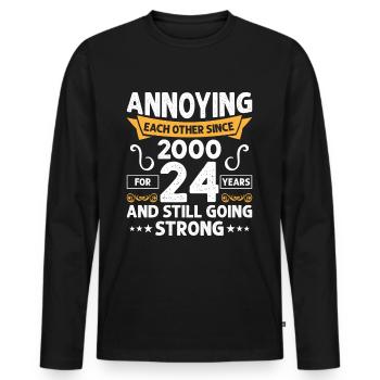 Relation Anniversaire de mariage - se taquiner depuis 2000 - T-shirt manches longues Premium bio Homme - noir - Devant - Nico (187cm)