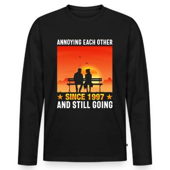 Relation Mariage Anniversaire - se taquiner depuis 1997 - T-shirt manches longues Premium bio Homme - noir - Devant - Nico (187cm)