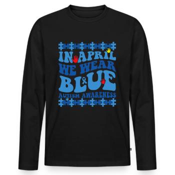 Autism Awareness in April We Wear Blue - Men's Premium Organic Long Sleeve Shirt - black - Front - Nico (187cm)
