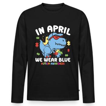 Autism Awareness in April We Wear Blue - Men's Premium Organic Long Sleeve Shirt - black - Front - Nico (187cm)