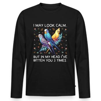 Budgerigar, Feathered Friend, Bird Watching - Men's Premium Organic Long Sleeve Shirt - black - Front - Nico (187cm)
