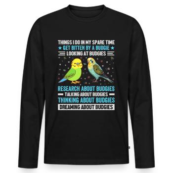 Perruche ondulée, ami à plumes, observation des oiseaux - T-shirt manches longues Premium bio Homme - noir - Devant - Nico (187cm)