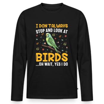 Perruche ondulée, ami à plumes, observation des oiseaux - T-shirt manches longues Premium bio Homme - noir - Devant - Nico (187cm)