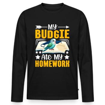 Ma perruche a mangé ses devoirs - T-shirt manches longues Premium bio Homme - noir - Devant - Nico (187cm)