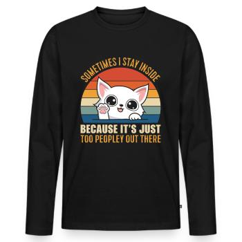Katze: Ich bleibe drinnen, weil es draußen zu voll - Männer Premium Bio Langarmshirt - Schwarz - Vorne - Nico (187cm)