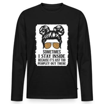 Katze: Ich bleibe drinnen, weil es draußen zu voll - Männer Premium Bio Langarmshirt - Schwarz - Vorne - Nico (187cm)