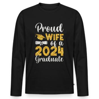 Fière épouse d’un étudiant diplômé de l’université 2024 - T-shirt manches longues Premium bio Homme - noir - Devant - Nico (187cm)