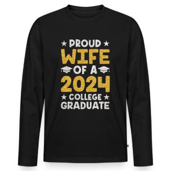 Fière épouse d’un étudiant diplômé de l’université 2024 - T-shirt manches longues Premium bio Homme - noir - Devant - Nico (187cm)