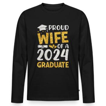 Fière épouse d’un étudiant diplômé de l’université 2024 - T-shirt manches longues Premium bio Homme - noir - Devant - Nico (187cm)