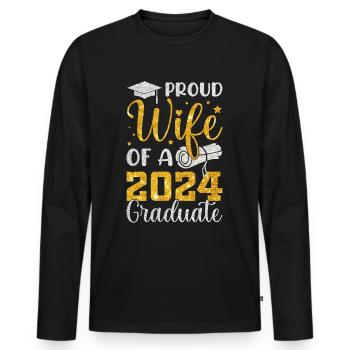 Fière épouse d’un étudiant diplômé de l’université 2024 - T-shirt manches longues Premium bio Homme - noir - Devant - Nico (187cm)
