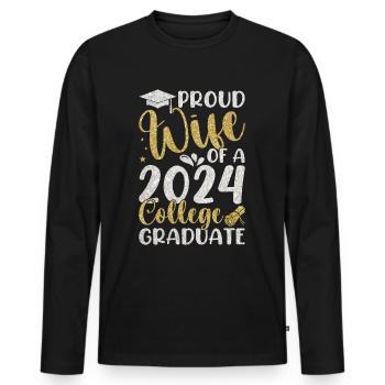 Fière épouse d’un étudiant diplômé de l’université 2024 - T-shirt manches longues Premium bio Homme - noir - Devant - Nico (187cm)