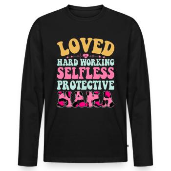 Maman Fête des mères aimée, altruiste, protectrice - T-shirt manches longues Premium bio Homme - noir - Devant - Nico (187cm)