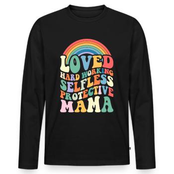 Maman Fête des Mères Aimée, altruiste, protectrice - T-shirt manches longues Premium bio Homme - noir - Devant - Nico (187cm)