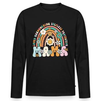 Maman Fête des mères aimée, altruiste, protectrice - T-shirt manches longues Premium bio Homme - noir - Devant - Nico (187cm)