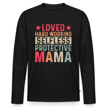 Maman Fête des Mères Aimée, altruiste, protectrice - T-shirt manches longues Premium bio Homme - noir - Devant - Nico (187cm)