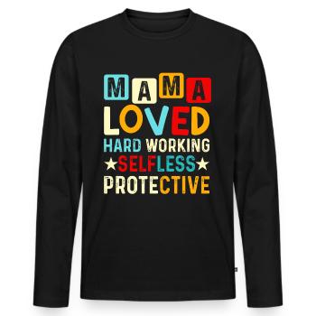 Mom Mother's Day loved, selfless, protector - Men's Premium Organic Long Sleeve Shirt - black - Front - Nico (187cm)