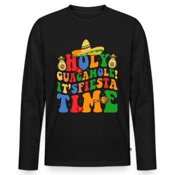 Avocat Holy Guacamole Fiesta mexicaine - T-shirt manches longues Premium bio Homme - noir - Devant - Nico (187cm)