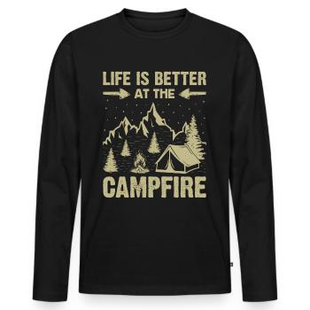 Life is better around the campfire - Men's Premium Organic Long Sleeve Shirt - black - Front - Nico (187cm)