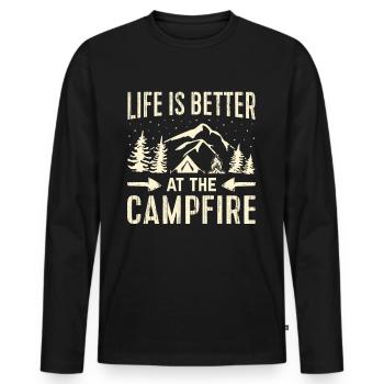 Life is better around the campfire - Men's Premium Organic Long Sleeve Shirt - black - Front - Nico (187cm)