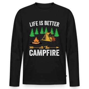 Life is better around the campfire - Men's Premium Organic Long Sleeve Shirt - black - Front - Nico (187cm)