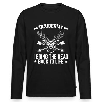 Taxidermie Jagdtrophäe - totes zum Leben erwecken - Männer Premium Bio Langarmshirt - Schwarz - Vorne - Nico (187cm)