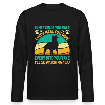Chiens - Chaque collation que vous préparez, je vous surveillerai ! - T-shirt manches longues Premium bio Homme - noir - Devant - Nico (187cm)