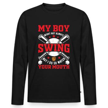 Baseball Mon garçon ne frappe pas toujours, moi - T-shirt manches longues Premium bio Homme - noir - Devant - Nico (187cm)