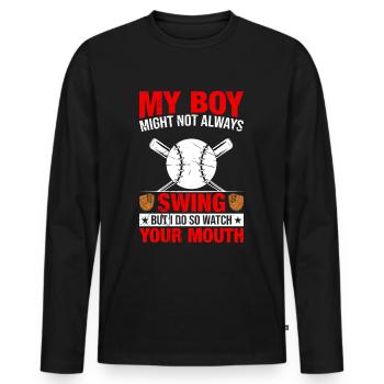 Baseball Mon garçon ne frappe pas toujours, je le fais - T-shirt manches longues Premium bio Homme - noir - Devant - Nico (187cm)