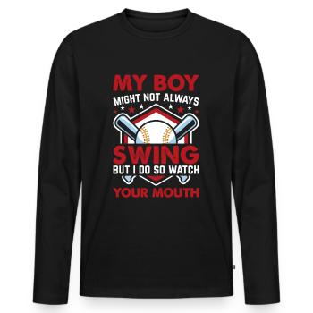 Baseball Mon garçon ne frappe pas toujours, je le fais - T-shirt manches longues Premium bio Homme - noir - Devant - Nico (187cm)