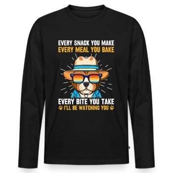 Chiens - Chaque collation que vous préparez, je vous surveillerai ! - T-shirt manches longues Premium bio Homme - noir - Devant - Nico (187cm)