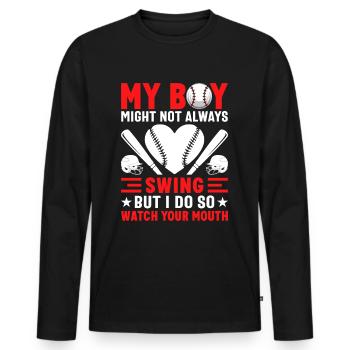 Baseball Mon garçon ne frappe pas toujours, je le fais - T-shirt manches longues Premium bio Homme - noir - Devant - Nico (187cm)