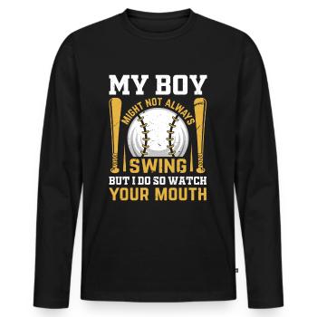 Baseball Mon garçon ne frappe pas toujours, je le fais - T-shirt manches longues Premium bio Homme - noir - Devant - Nico (187cm)