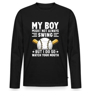 Baseball Mon garçon ne frappe pas toujours, je le fais - T-shirt manches longues Premium bio Homme - noir - Devant - Nico (187cm)