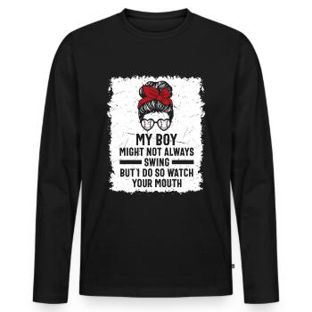 Baseball Mon garçon ne frappe pas toujours, je le fais - T-shirt manches longues Premium bio Homme - noir - Devant - Nico (187cm)
