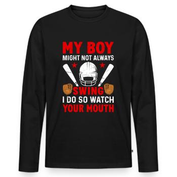 Baseball Mon garçon ne frappe pas toujours, je le fais - T-shirt manches longues Premium bio Homme - noir - Devant - Nico (187cm)