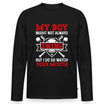 Baseball Mon garçon ne frappe pas toujours, moi - T-shirt manches longues Premium bio Homme - noir - Devant - Nico (187cm)