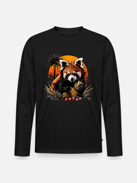 Roter Panda Katzenbär Red Panda Ananas Früchte - Männer Premium Bio Langarmshirt - Schwarz