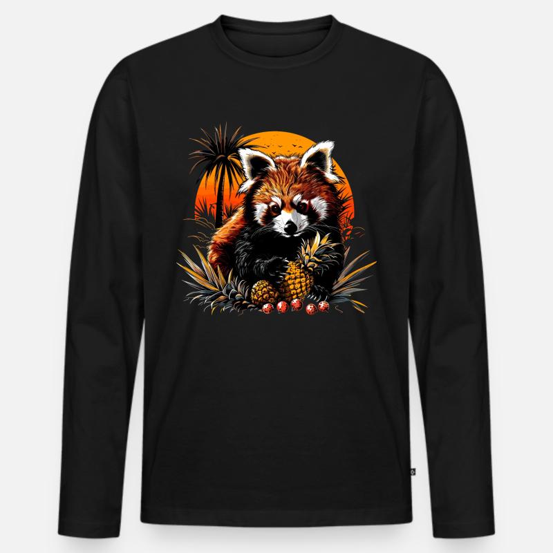 Roter Panda Katzenbär Red Panda Ananas Früchte - Männer Premium Bio Langarmshirt - Schwarz